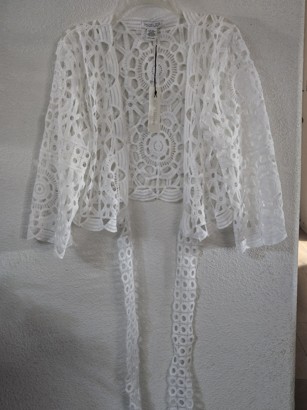 Rachel Zoe White Crochet Tie-Front Cardigan - Picture 3 of 9